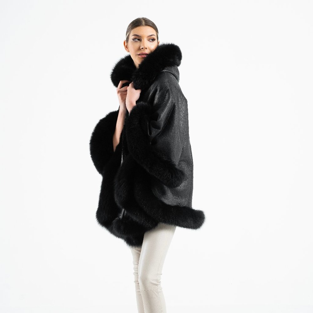 Black fur with leather poncho